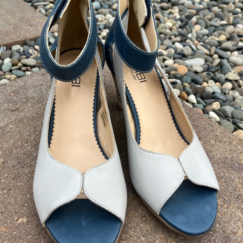 Chic Blue and White Heels with Ankle Strap